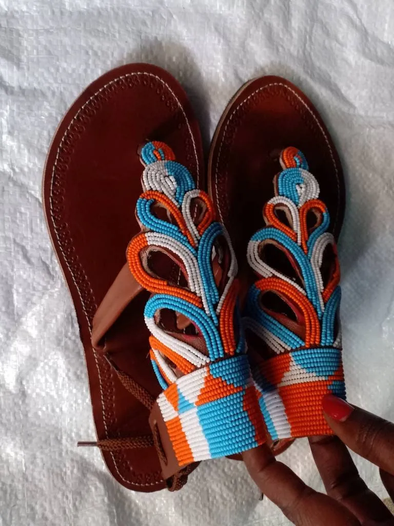 Handmade African Beaded Sandals/Authentic Maasai-Style Leather Flip-Flops Women/Boho Beach Sandals/Comfortable Summer Sandal African Gifts