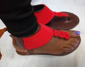 Handmade African Beaded Sandals/Authentic Maasai-Style Leather Flip-Flops Women/Boho Beach Sandals/Comfortable Summer Sandal African Gifts