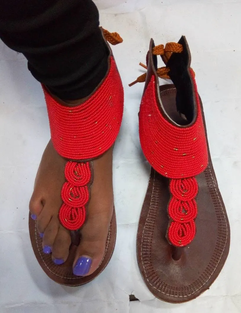 Handmade African Beaded Sandals/Authentic Maasai-Style Leather Flip-Flops Women/Boho Beach Sandals/Comfortable Summer Sandal African Gifts