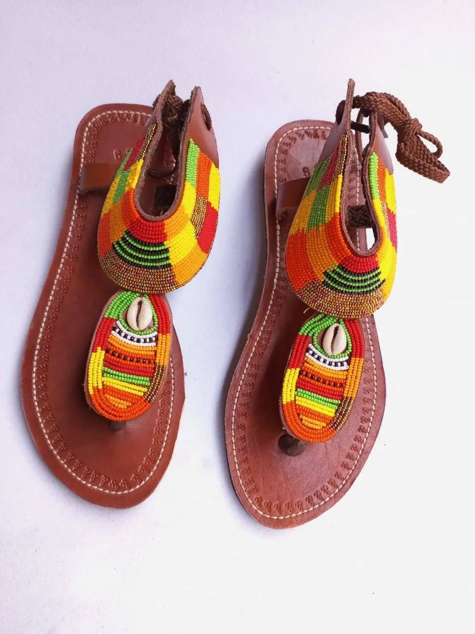 Handmade African Beaded Sandals/Authentic Maasai-Style Leather Flip-Flops Women/Boho Beach Sandals/Comfortable Summer Sandal African Gifts