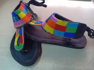 Handmade African Beaded Sandals/Authentic Maasai-Style Leather Flip-Flops Women/Boho Beach Sandals/Comfortable Summer Sandal African Gifts