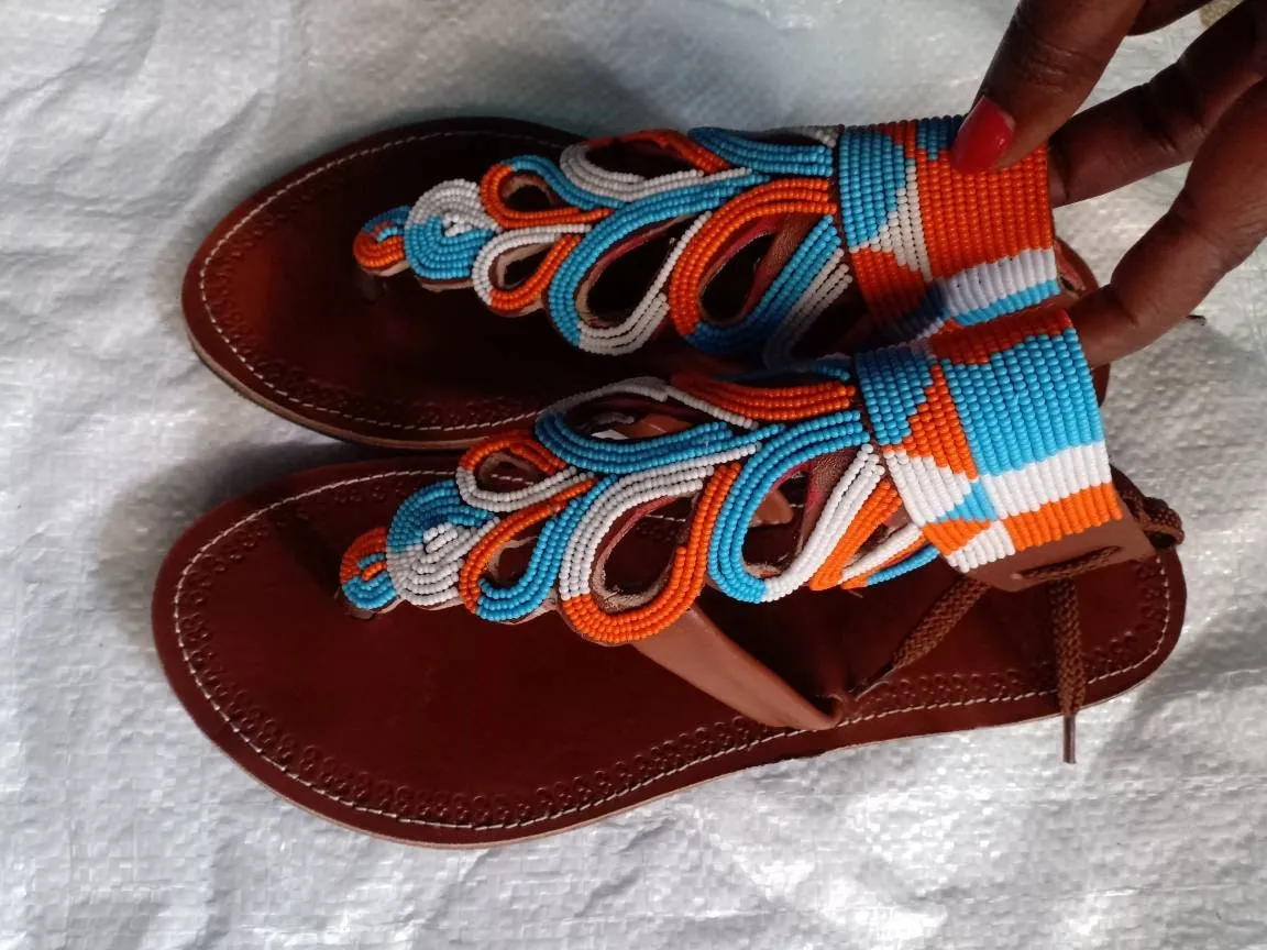 Handmade African Beaded Sandals/Authentic Maasai-Style Leather Flip-Flops Women/Boho Beach Sandals/Comfortable Summer Sandal African Gifts