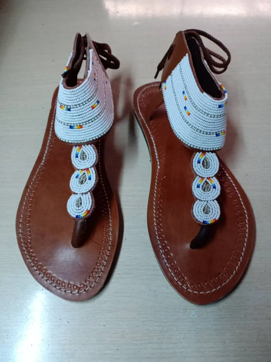 Handmade African Beaded Sandals/Authentic Maasai-Style Leather Flip-Flops Women/Boho Beach Sandals/Comfortable Summer Sandal African Gifts