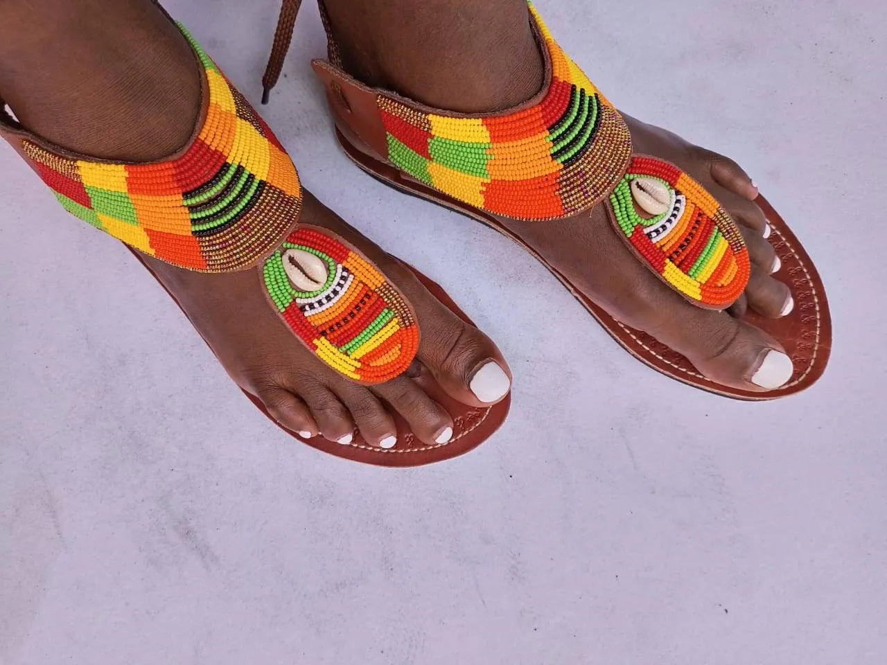 Handmade African Beaded Sandals/Authentic Maasai-Style Leather Flip-Flops Women/Boho Beach Sandals/Comfortable Summer Sandal African Gifts