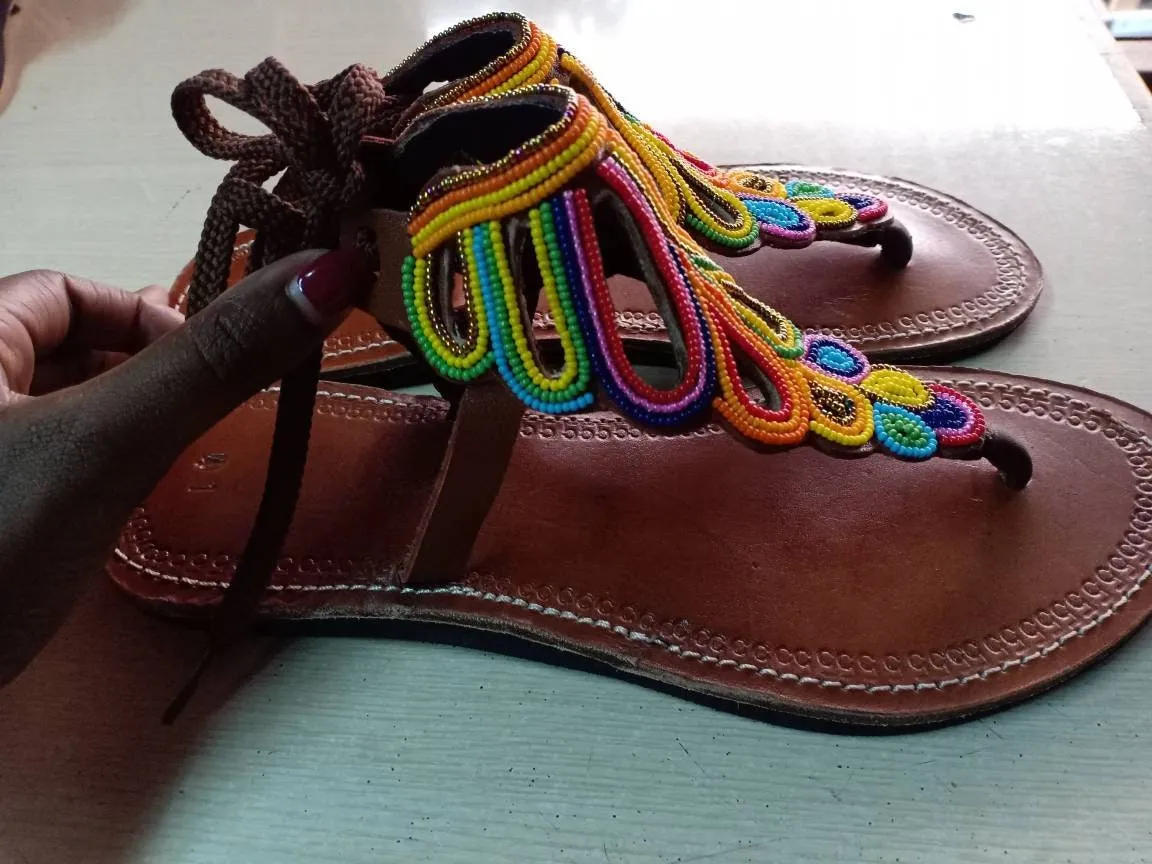 Handmade African Beaded Sandals/Authentic Maasai-Style Leather Flip-Flops Women/Boho Beach Sandals/Comfortable Summer Sandal African Gifts