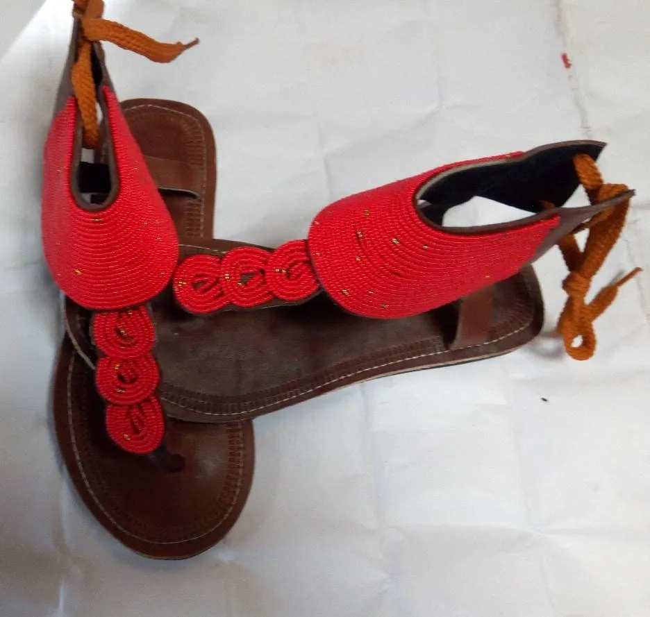 Handmade African Beaded Sandals/Authentic Maasai-Style Leather Flip-Flops Women/Boho Beach Sandals/Comfortable Summer Sandal African Gifts