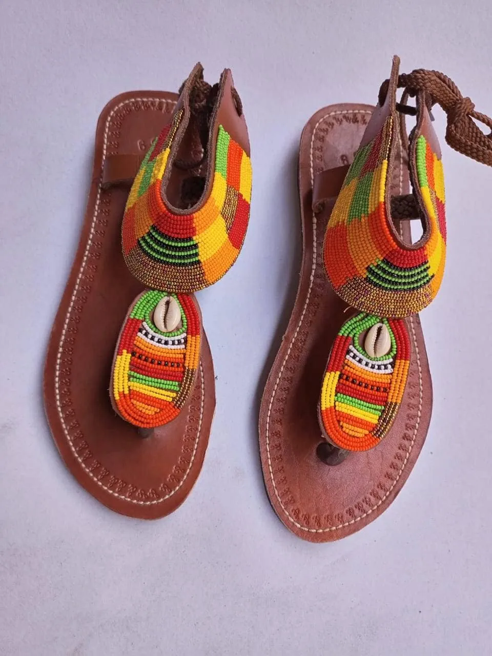 Handmade African Beaded Sandals/Authentic Maasai-Style Leather Flip-Flops Women/Boho Beach Sandals/Comfortable Summer Sandal African Gifts