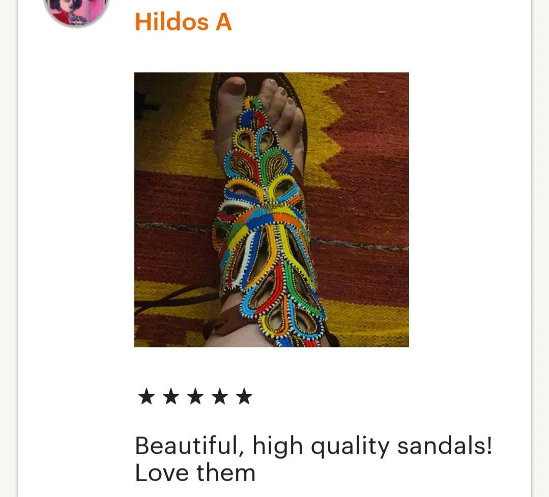 Handmade African Beaded Sandals/Authentic Maasai-Style Leather Flip-Flops Women/Boho Beach Sandals/Comfortable Summer Sandal African Gifts
