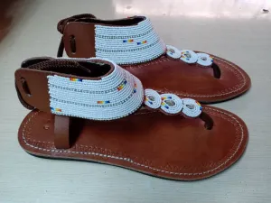 Handmade African Beaded Sandals/Authentic Maasai-Style Leather Flip-Flops Women/Boho Beach Sandals/Comfortable Summer Sandal African Gifts