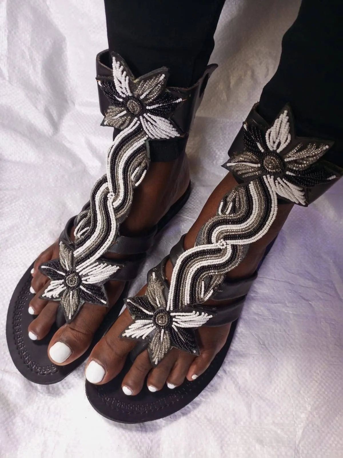 Handmade African Beaded Sandals/Authentic Maasai-Style Leather Flip-Flops Women/Boho Beach Sandals/Comfortable Summer Sandal African Gifts