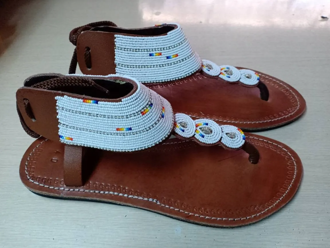 Handmade African Beaded Sandals/Authentic Maasai-Style Leather Flip-Flops Women/Boho Beach Sandals/Comfortable Summer Sandal African Gifts