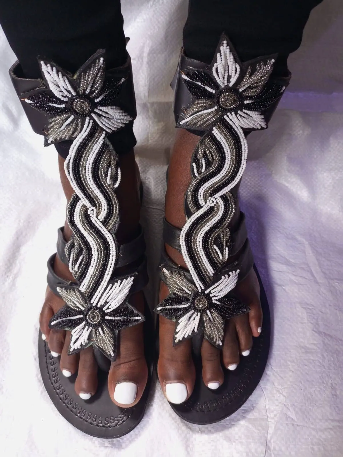 Handmade African Beaded Sandals/Authentic Maasai-Style Leather Flip-Flops Women/Boho Beach Sandals/Comfortable Summer Sandal African Gifts