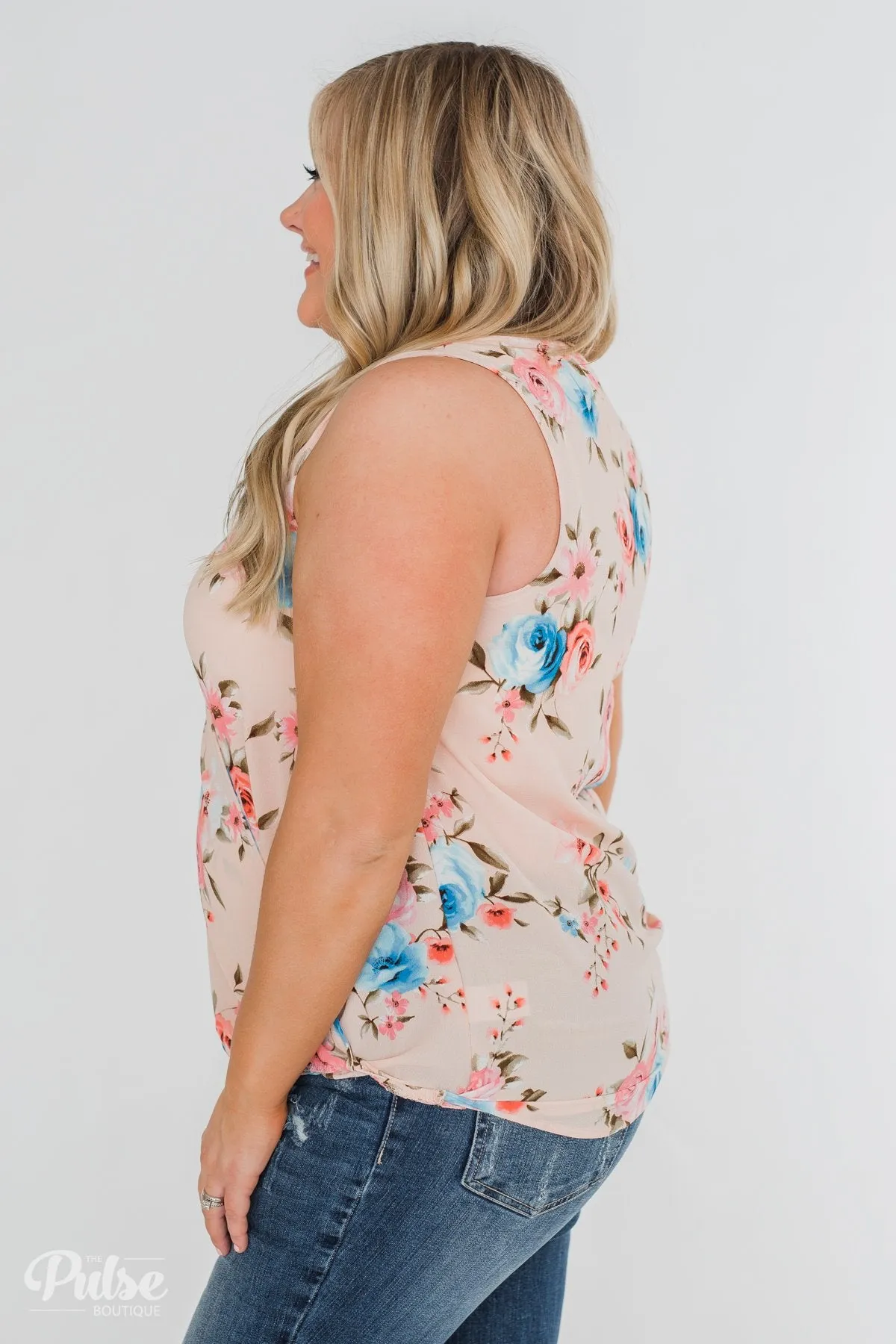 Happy Endings Floral Criss Cross Tank Top- Blush