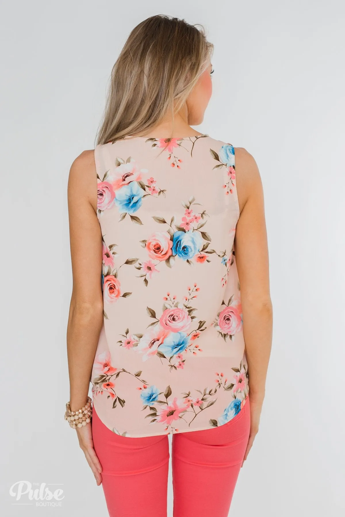 Happy Endings Floral Criss Cross Tank Top- Blush