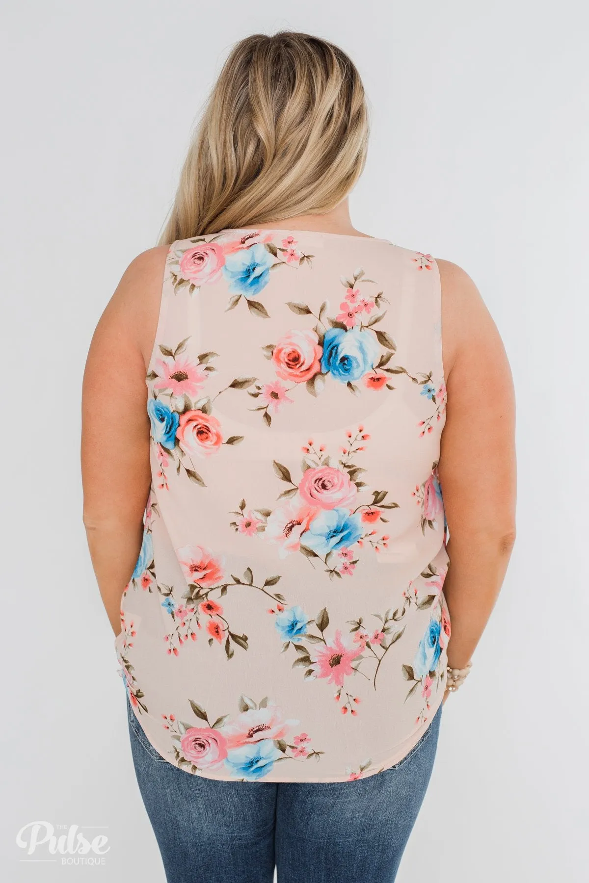 Happy Endings Floral Criss Cross Tank Top- Blush