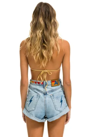 HI RISE ROCKER CALI LOVER HEART JEAN SHORTS - SUPER LIGHT