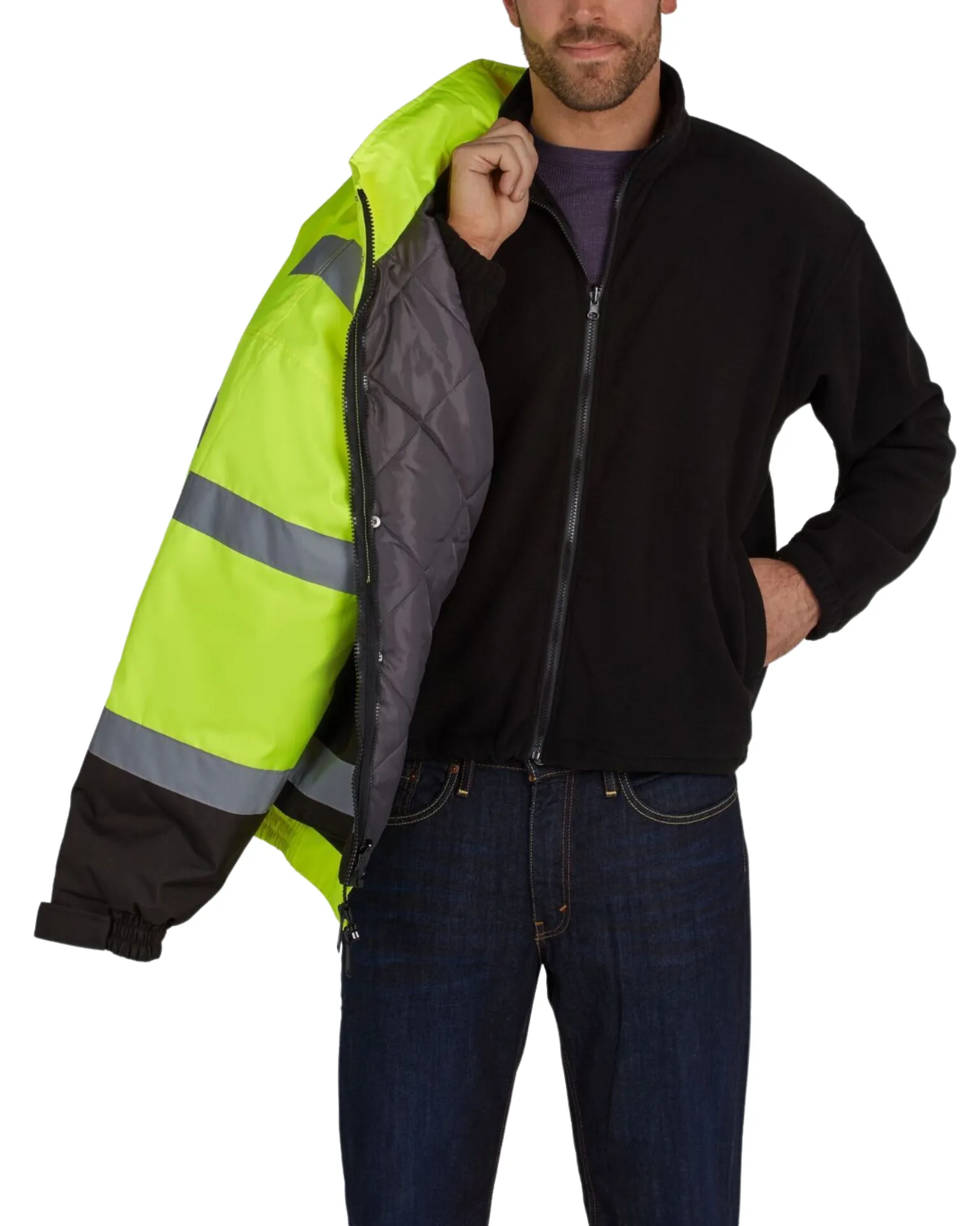 Hi-Vis Bomber Jacket with Removable Fleece & Teflon Fabric Protector - UHV563