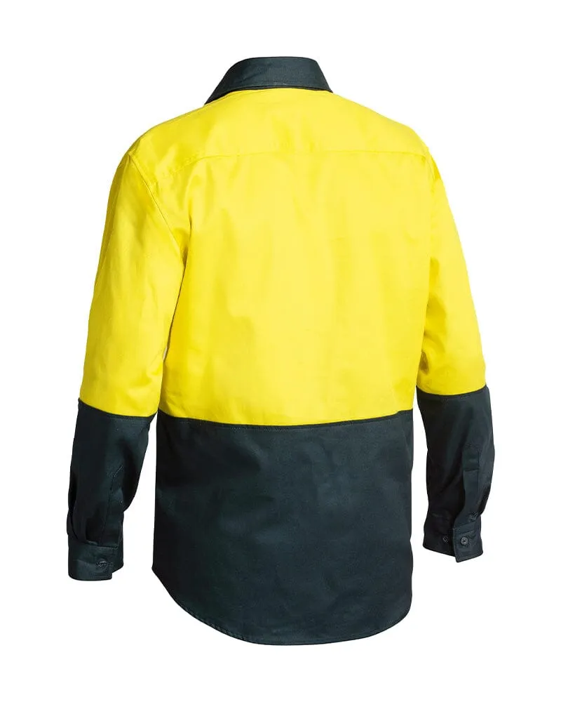 Hi Vis Closed Front LS Shirt - Yellow/Bottle