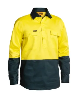 Hi Vis Closed Front LS Shirt - Yellow/Bottle