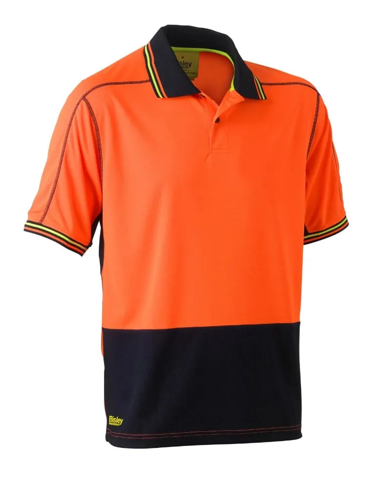 Hi Vis Polyester Mesh Short Sleeve Polo - Orange/Navy