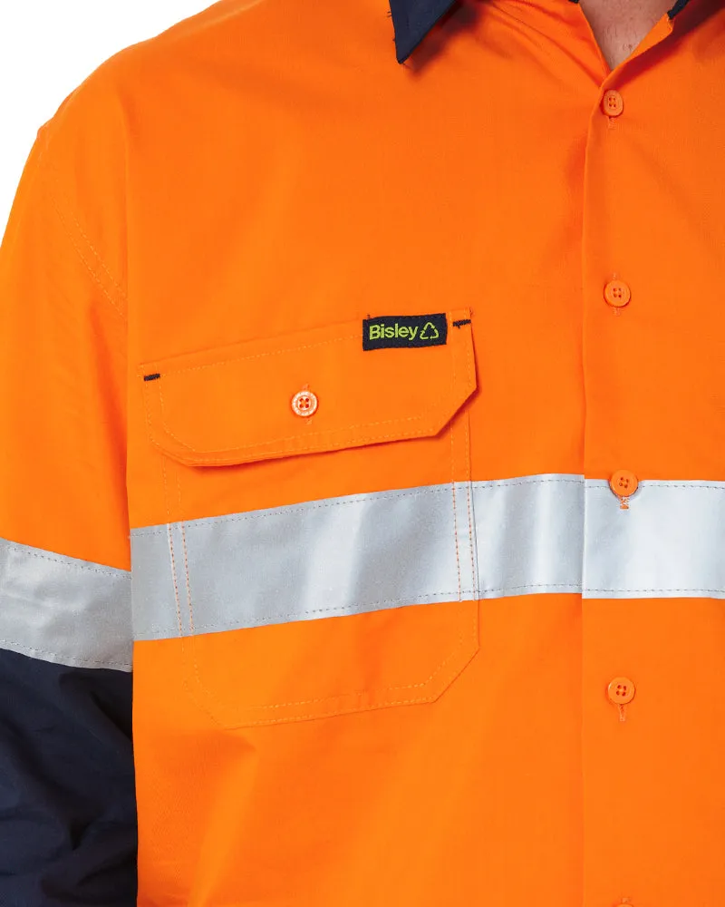Hi Vis Recycled LS Drill Shirt - Orange/Navy