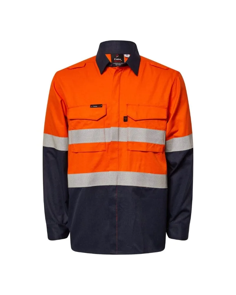 Hi Vis Reflective Shirt With Gusset Sleeves - Orange/Navy