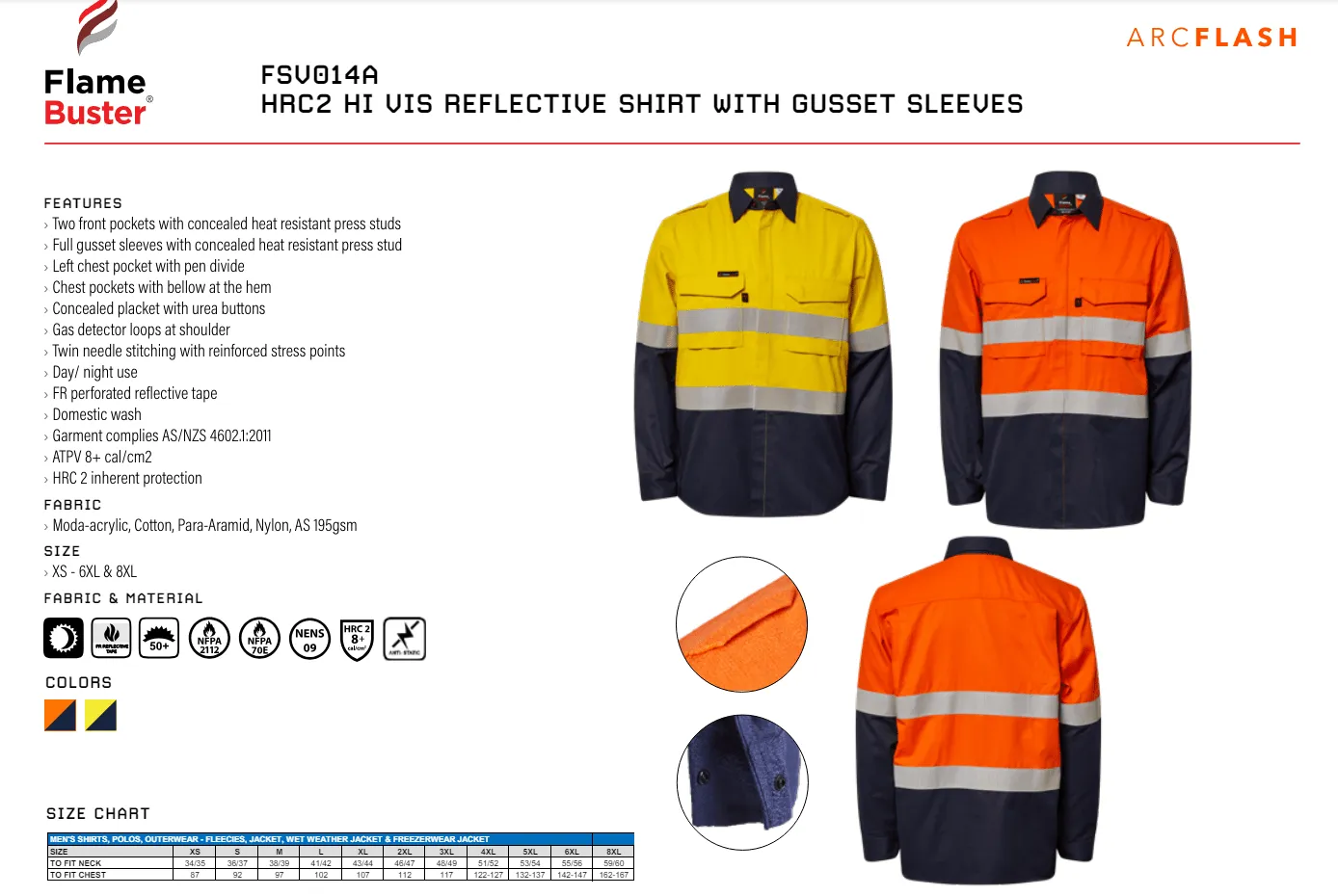 Hi Vis Reflective Shirt With Gusset Sleeves - Orange/Navy