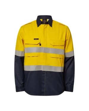 Hi Vis Reflective Shirt With Gusset Sleeves - Yellow/Navy