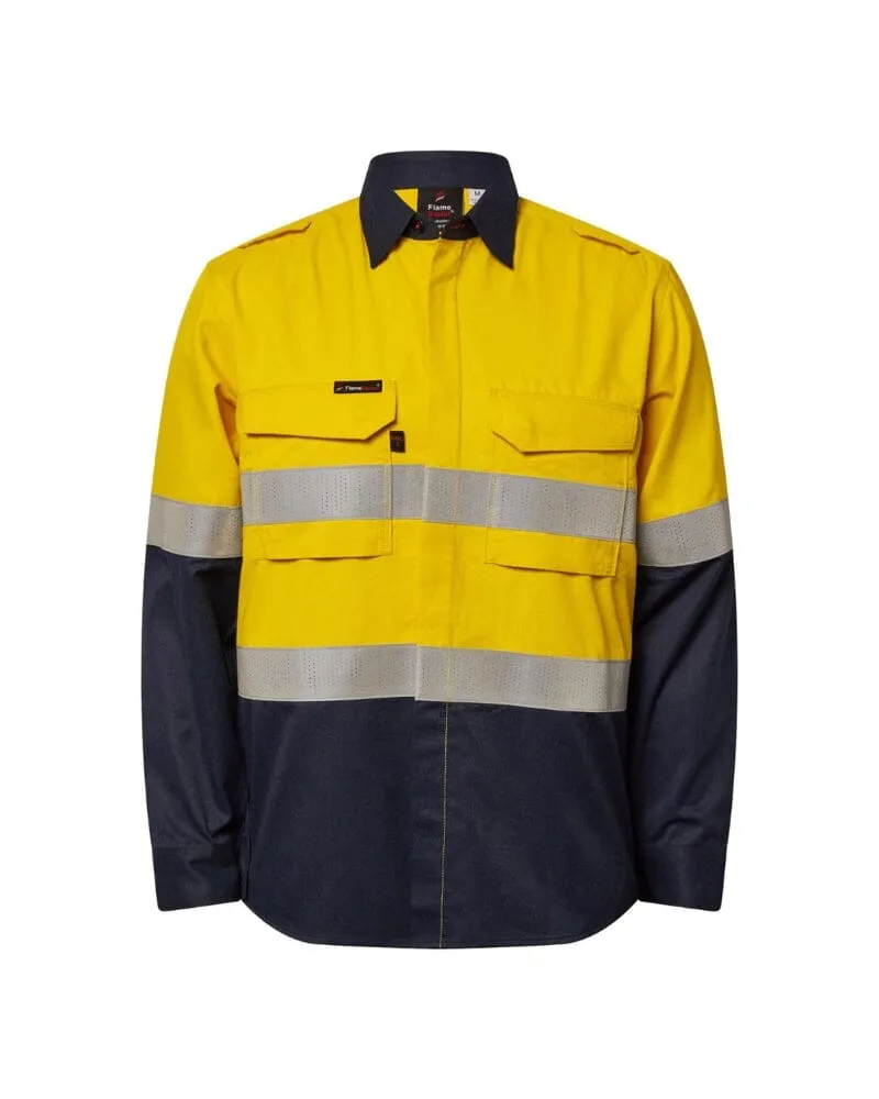 Hi Vis Reflective Shirt With Gusset Sleeves - Yellow/Navy