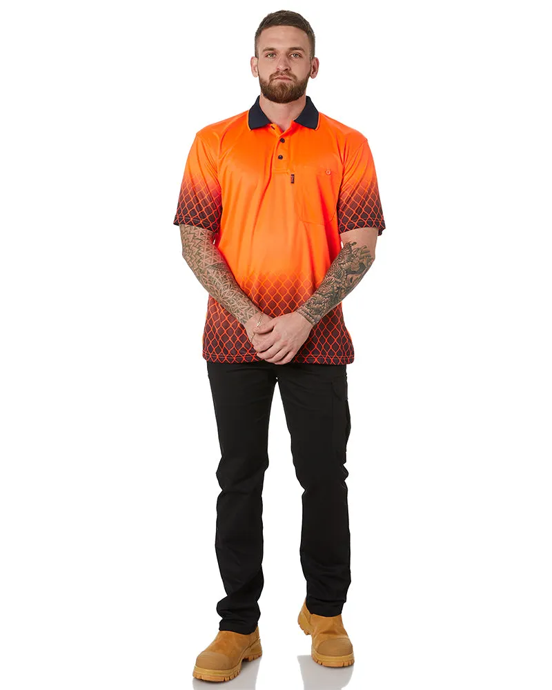 Hi Vis Sublimated Metal Mesh Polo - Orange/Navy