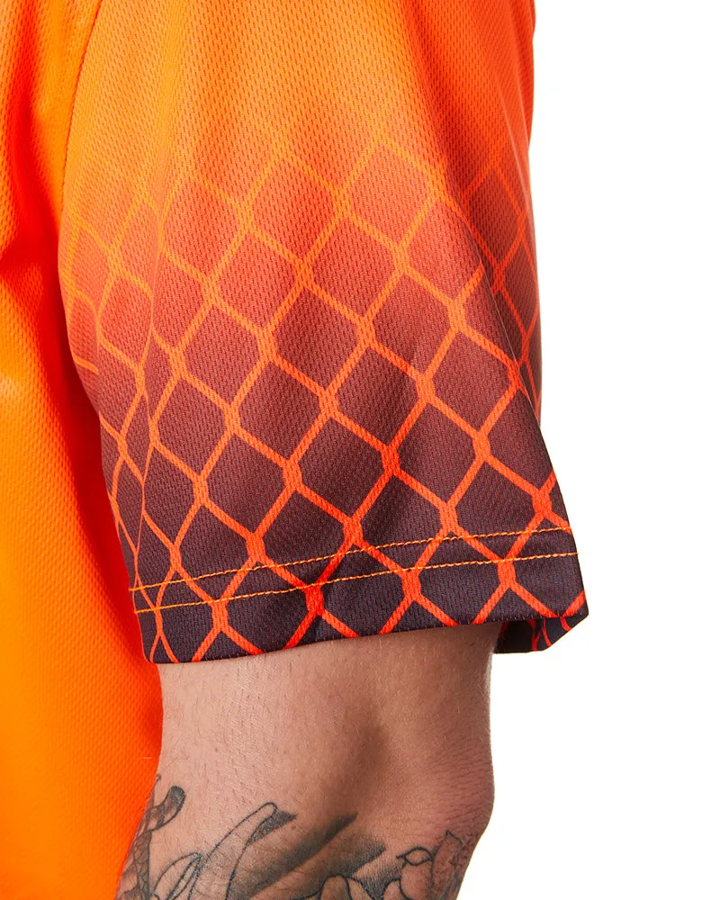 Hi Vis Sublimated Metal Mesh Polo - Orange/Navy