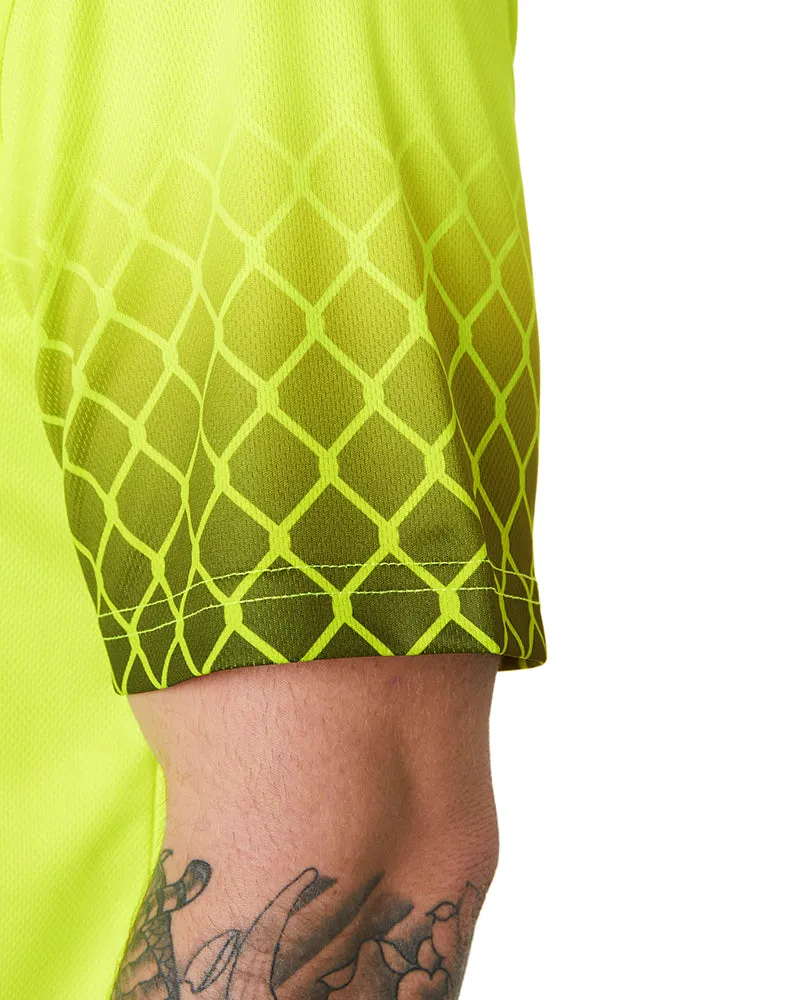 Hi Vis Sublimated Metal Mesh Polo - Yellow/Navy