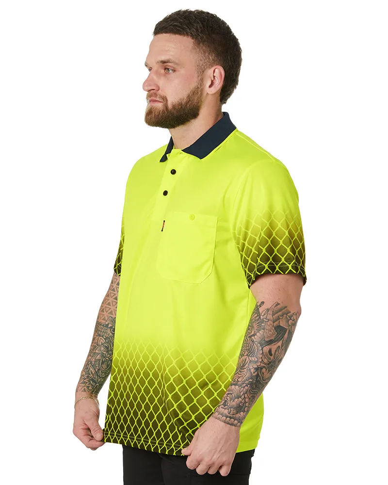Hi Vis Sublimated Metal Mesh Polo - Yellow/Navy
