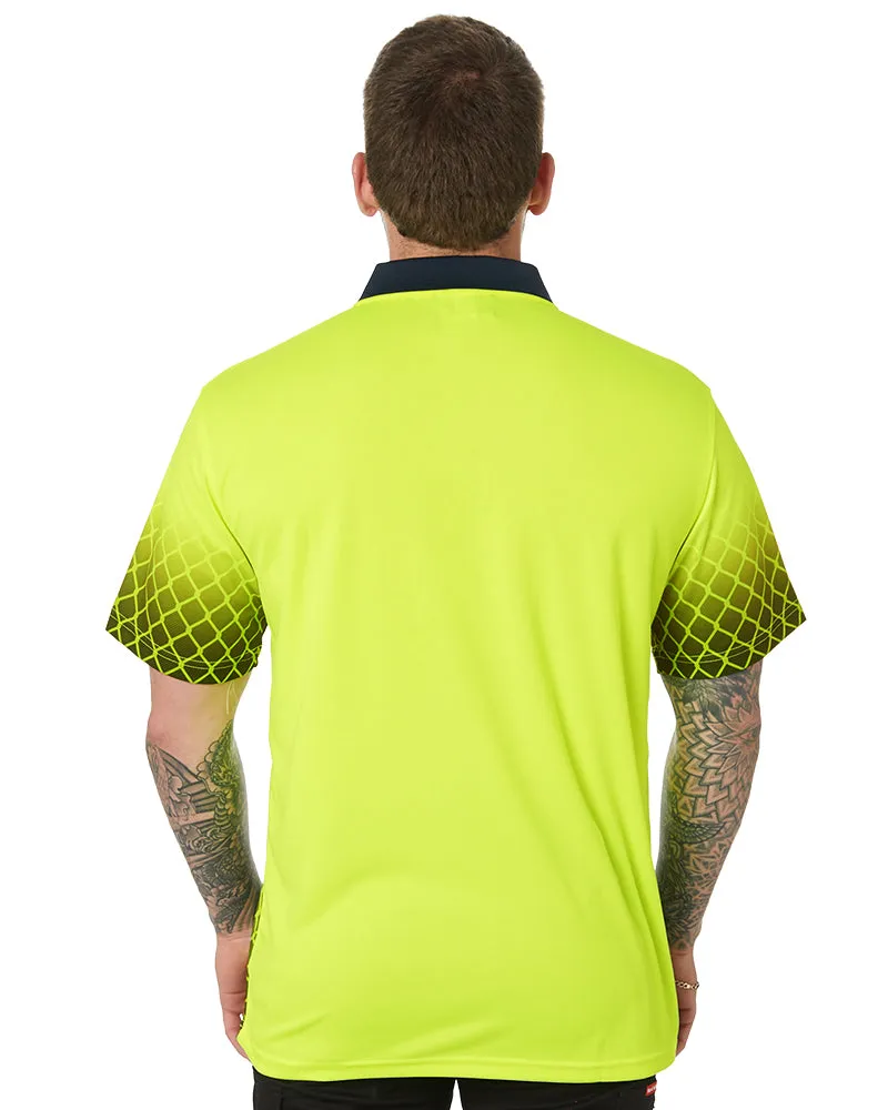 Hi Vis Sublimated Metal Mesh Polo - Yellow/Navy