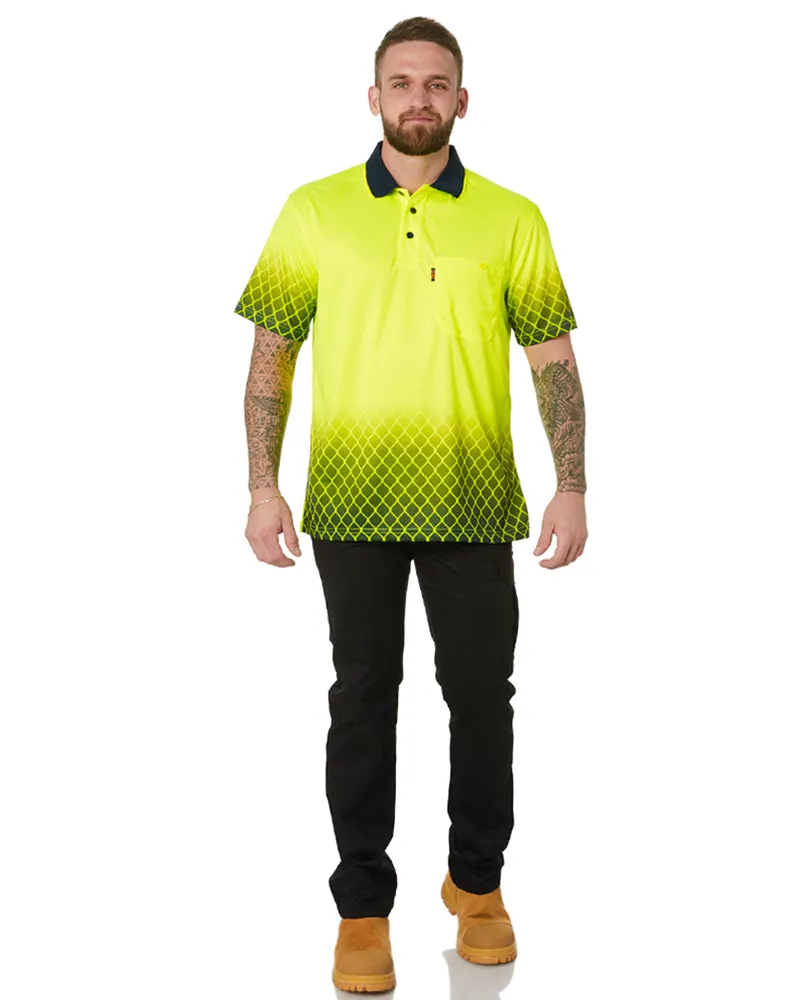 Hi Vis Sublimated Metal Mesh Polo - Yellow/Navy