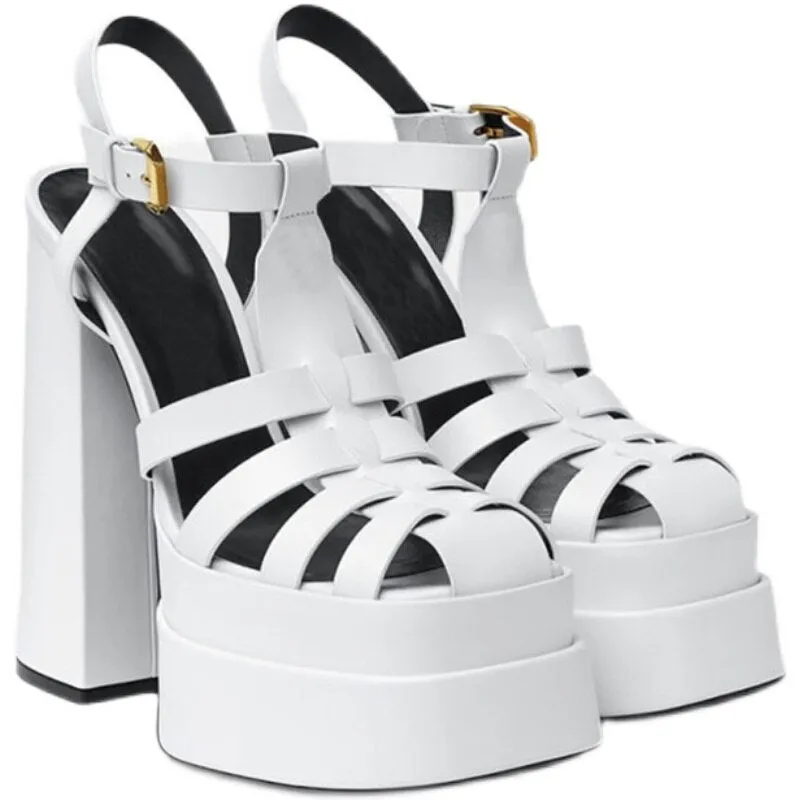 High Heel Sandals Thick Sole Hollow Platform Cover Toe Shoes