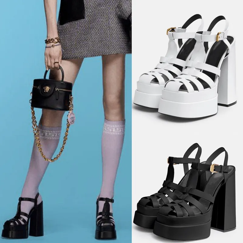 High Heel Sandals Thick Sole Hollow Platform Cover Toe Shoes