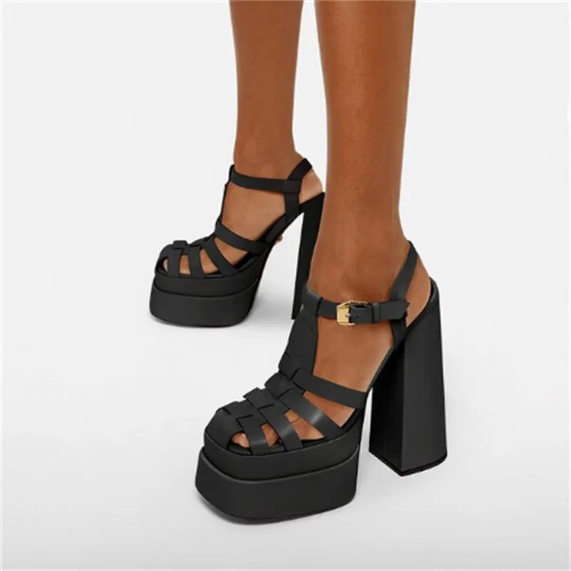 High Heel Sandals Thick Sole Hollow Platform Cover Toe Shoes