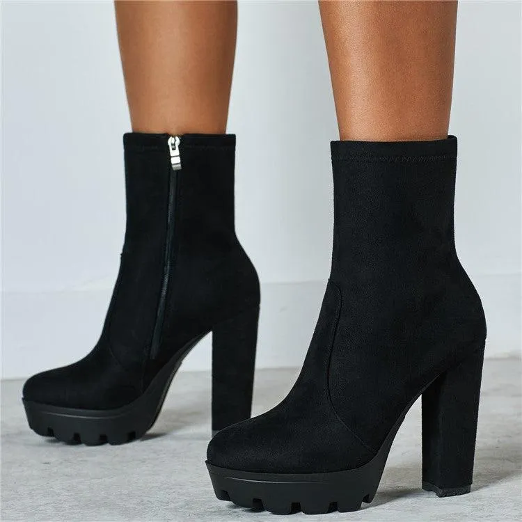 High Heels Ankle Boots Thick Platform