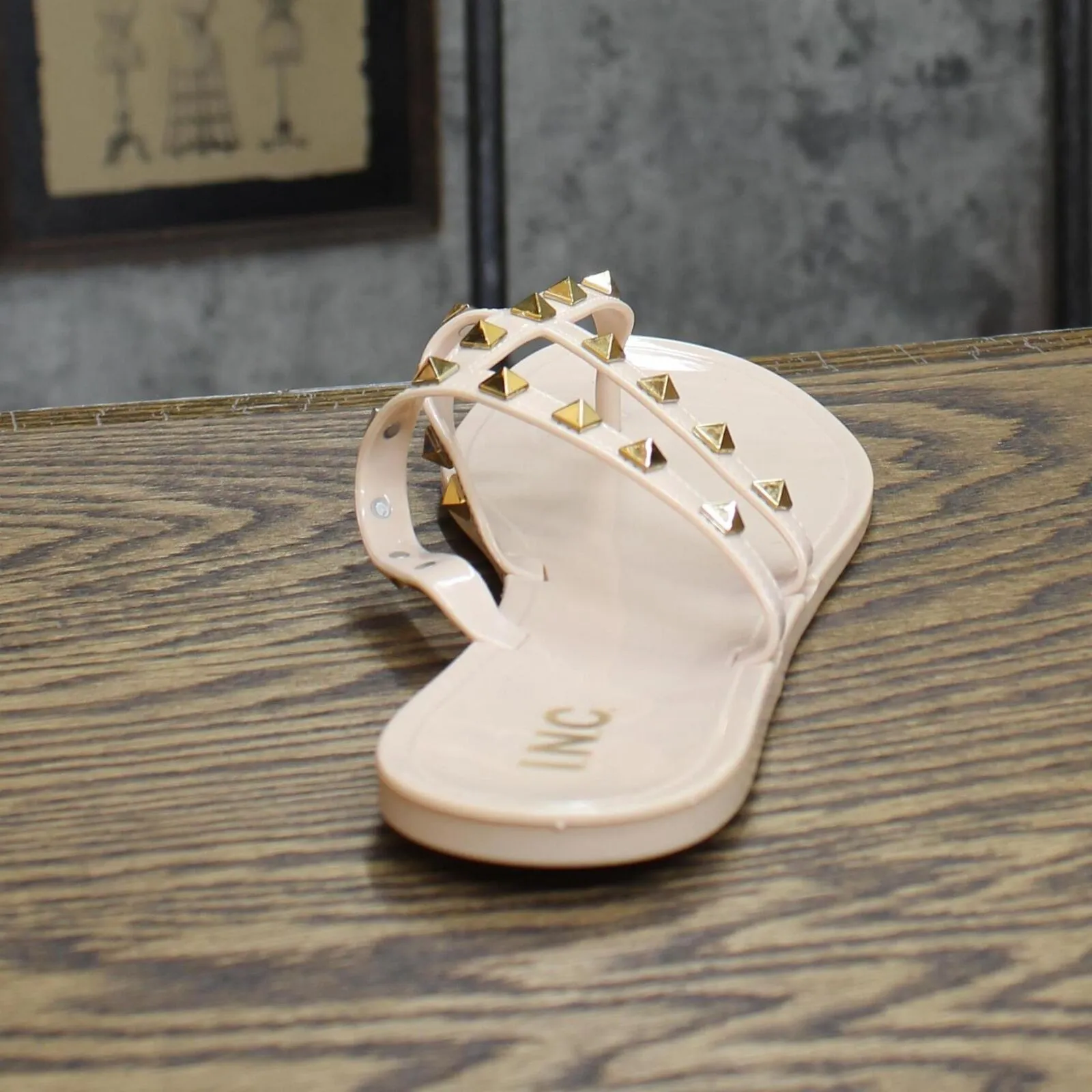 Inc International Concepts Womens Ellie Jelly Flat Sandals Nude Stud Brown 10M
