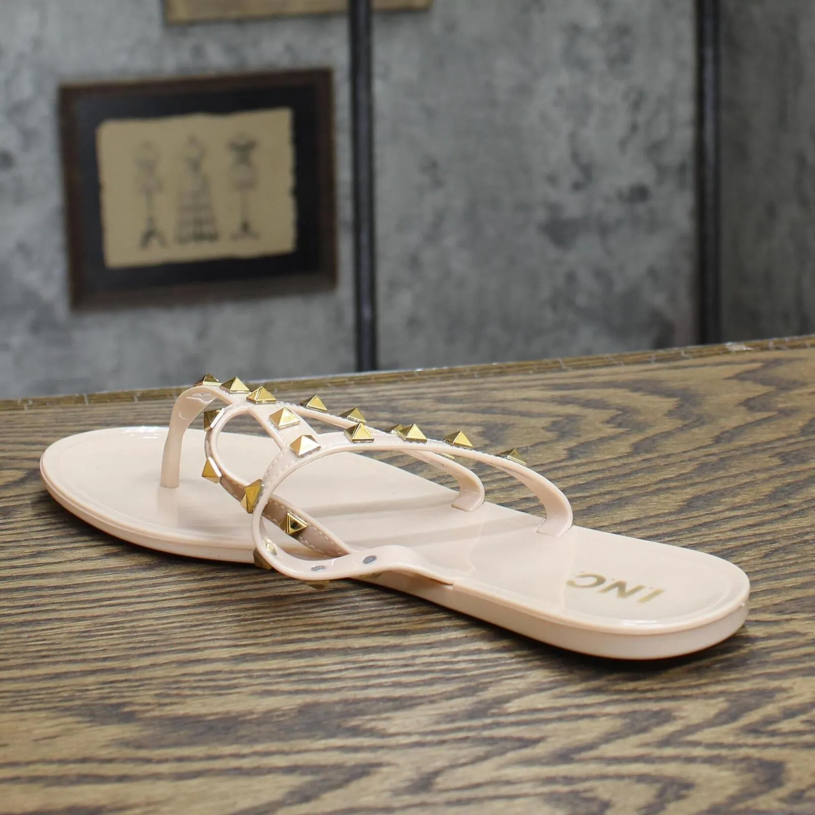 Inc International Concepts Womens Ellie Jelly Flat Sandals Nude Stud Brown 10M