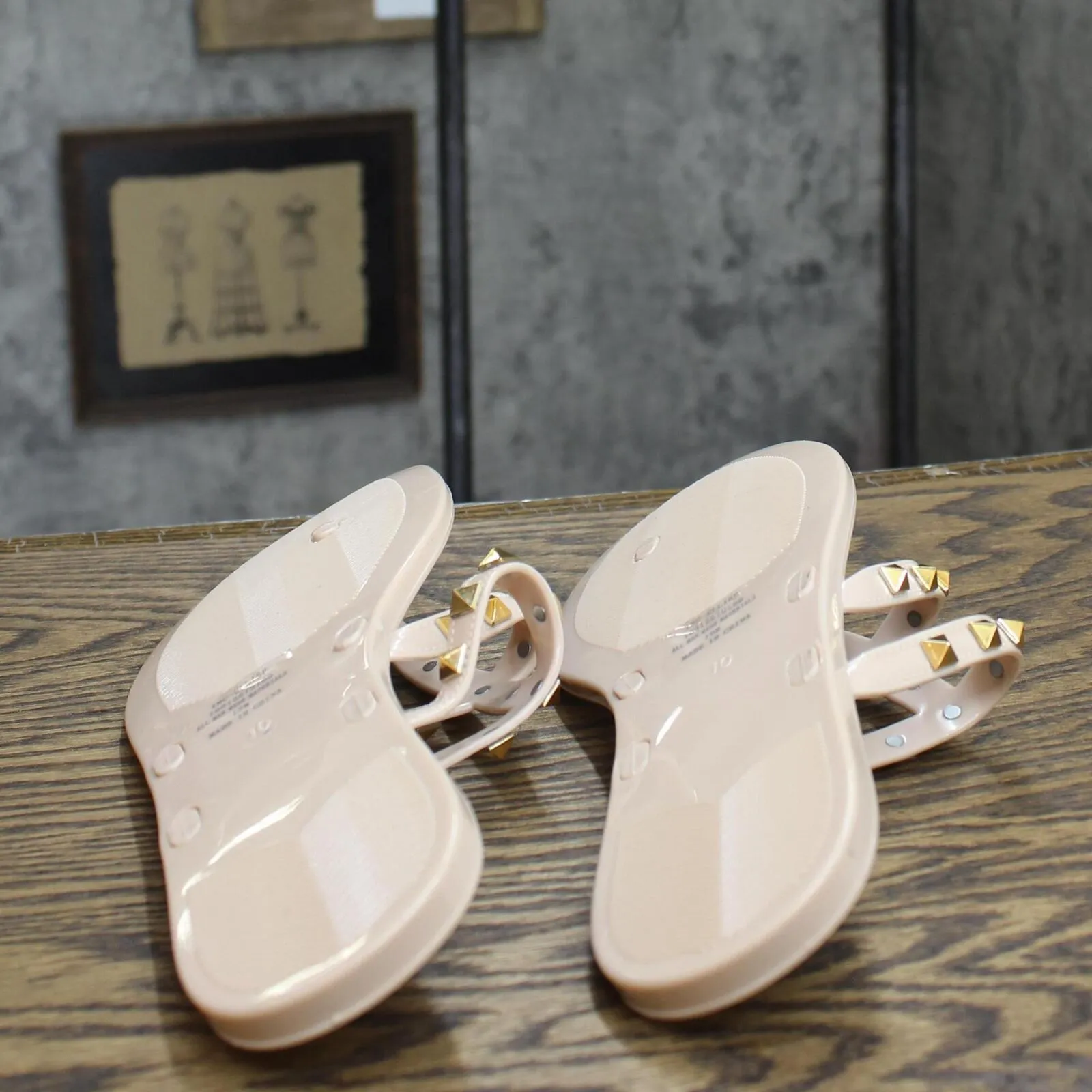 Inc International Concepts Womens Ellie Jelly Flat Sandals Nude Stud Brown 10M