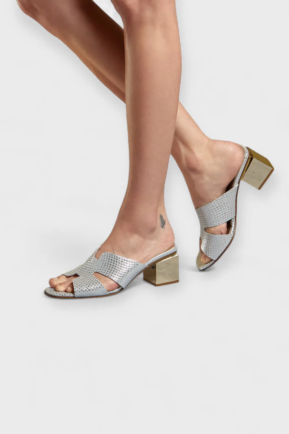 Janice Silver Leather Mule Sandals