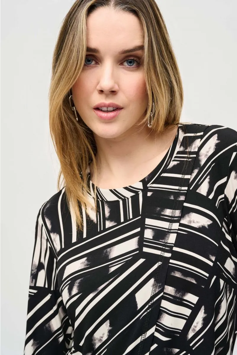 Joseph Ribkoff Black/Multi Abstract Stripes Wrap Front Top 243190
