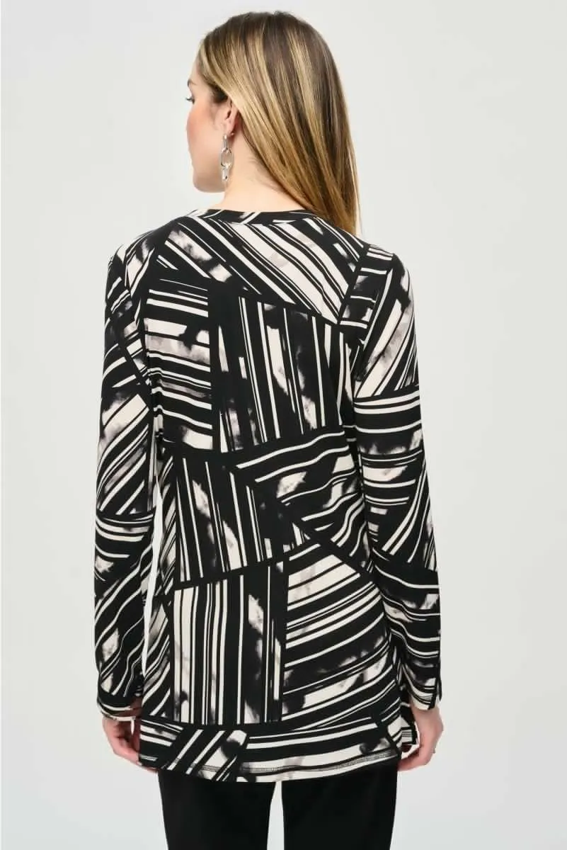 Joseph Ribkoff Black/Multi Abstract Stripes Wrap Front Top 243190
