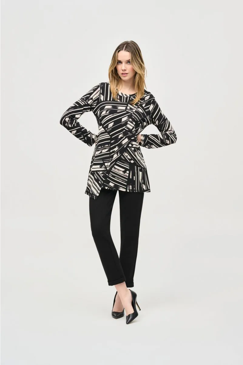 Joseph Ribkoff Black/Multi Abstract Stripes Wrap Front Top 243190