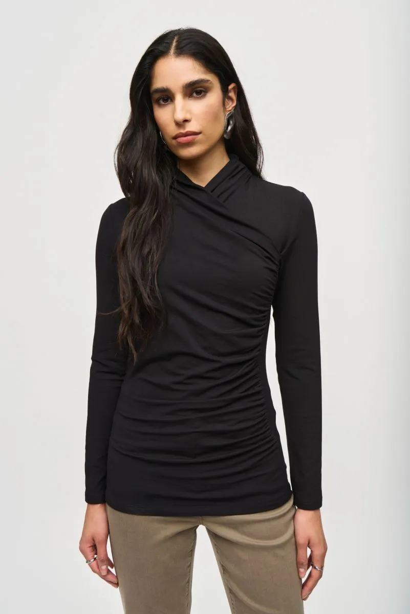 Joseph Ribkoff Ruched Wrap Front V-Neck Long Sleeve Top 243148