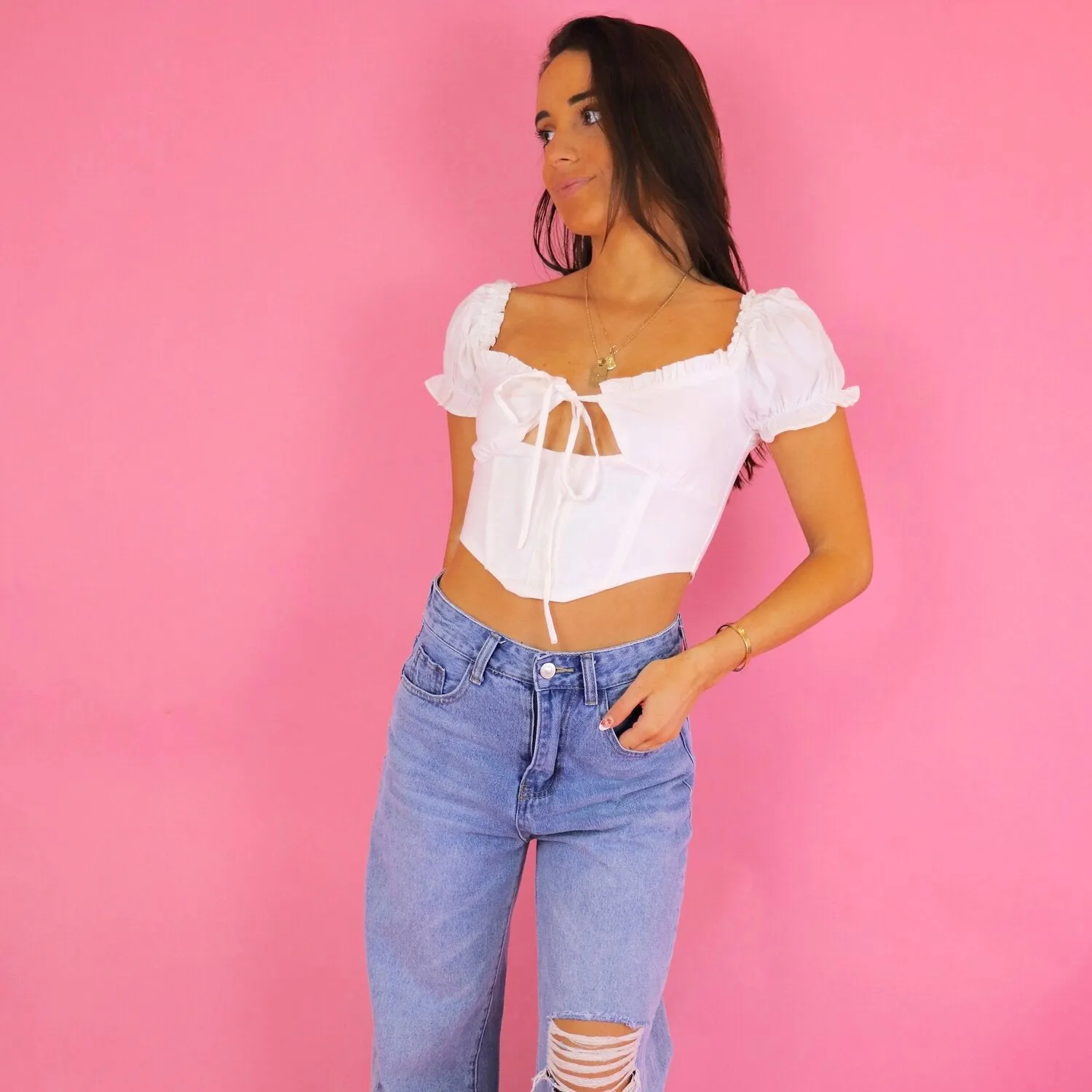 Kelsie White Puff Sleeve Top