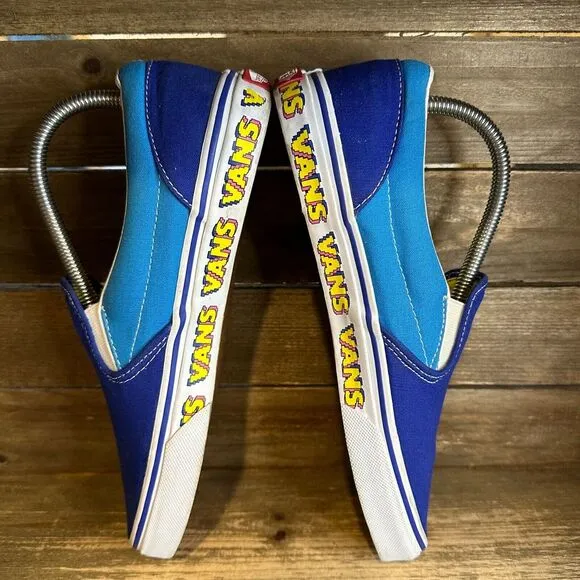 Kids Vans Classic Slip On Arcade Lo Gamer Blue Skate Sneakers Shoes Size 7 Y GUC