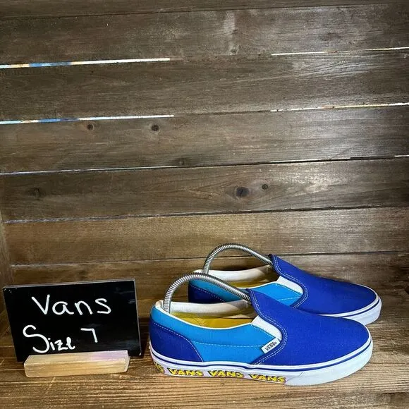 Kids Vans Classic Slip On Arcade Lo Gamer Blue Skate Sneakers Shoes Size 7 Y GUC